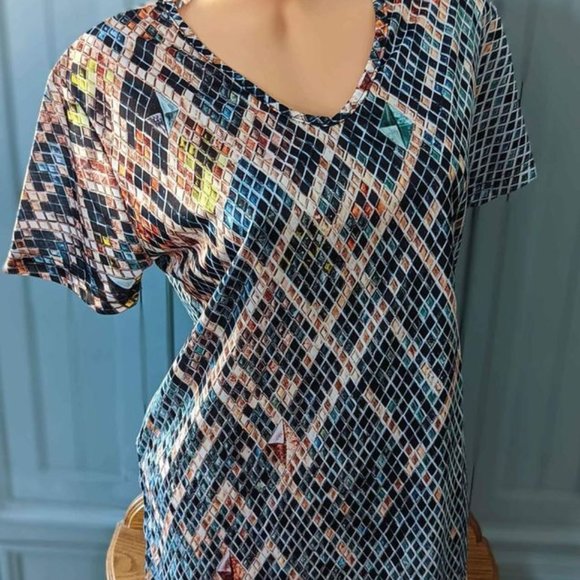 Women's Multicolor Stretch Tee T-shirt Top X Large - Picture 1 of 3